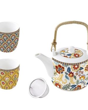 Porcelain Teapot with metal infuser and 2 cups in gift box