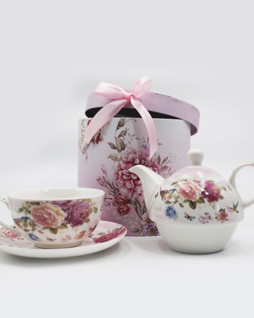 Single Floral Teapot and Cup with handle