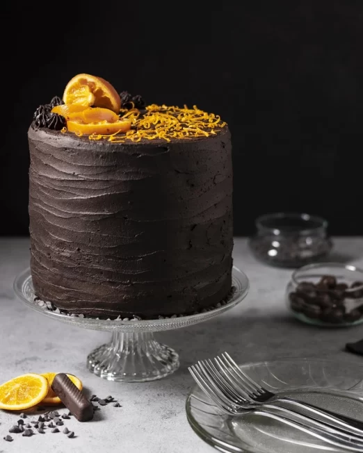 Moist Chocolate Cake with Orange Peel Decoration