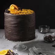 Moist Chocolate Cake with Orange Peel Decoration