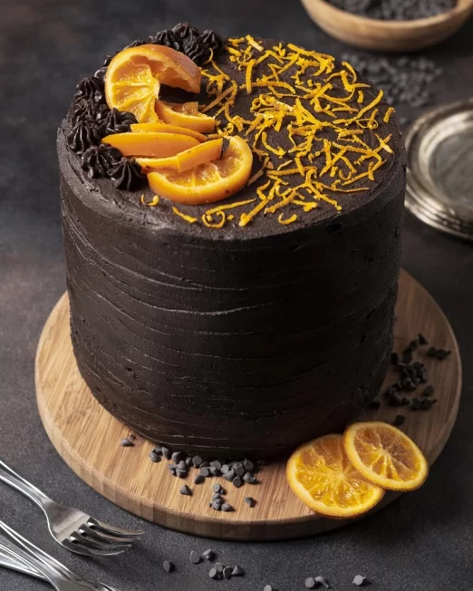 Moist Chocolate Cake with Orange Peel Decoration