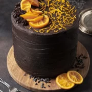 Moist Chocolate Cake with Orange Peel Decoration